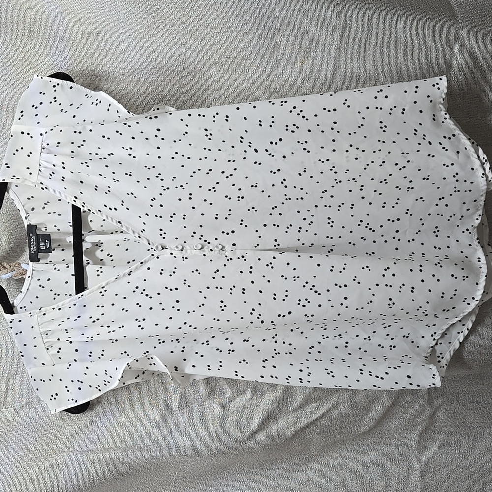 Sheer Top, Blouse, Sleeveless, White, Black, Spots, Sleeve Flounce, XS, Pleated